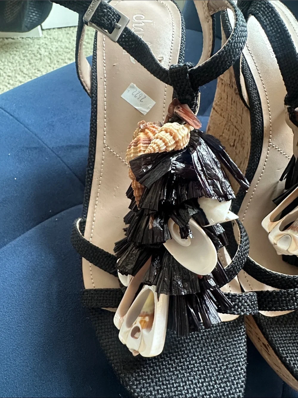 Charles David La Jolla Wedge Sandals with Tassel & Shell Detail - Women Sz 10